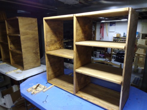 Sewing Room Cubbies Stained 6-17-17